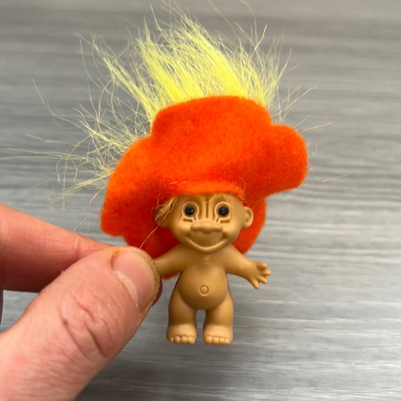 Russ Other - Vintage Russ Troll with Yellow Hair and Flower Hat, 2" Tall